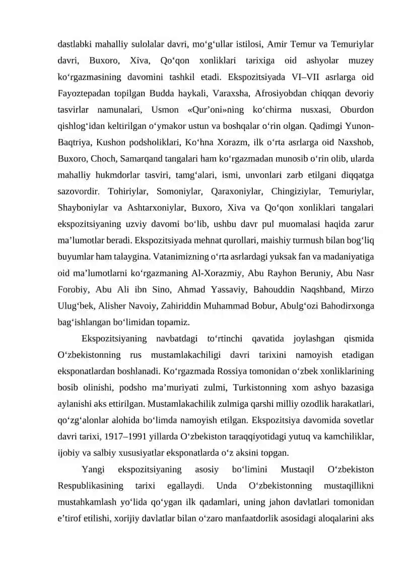 O‘zbekiston tarixi davlat muzeyining takomillashuvi va yangi ilmiy konsepsiyasi xususiyatlari 4