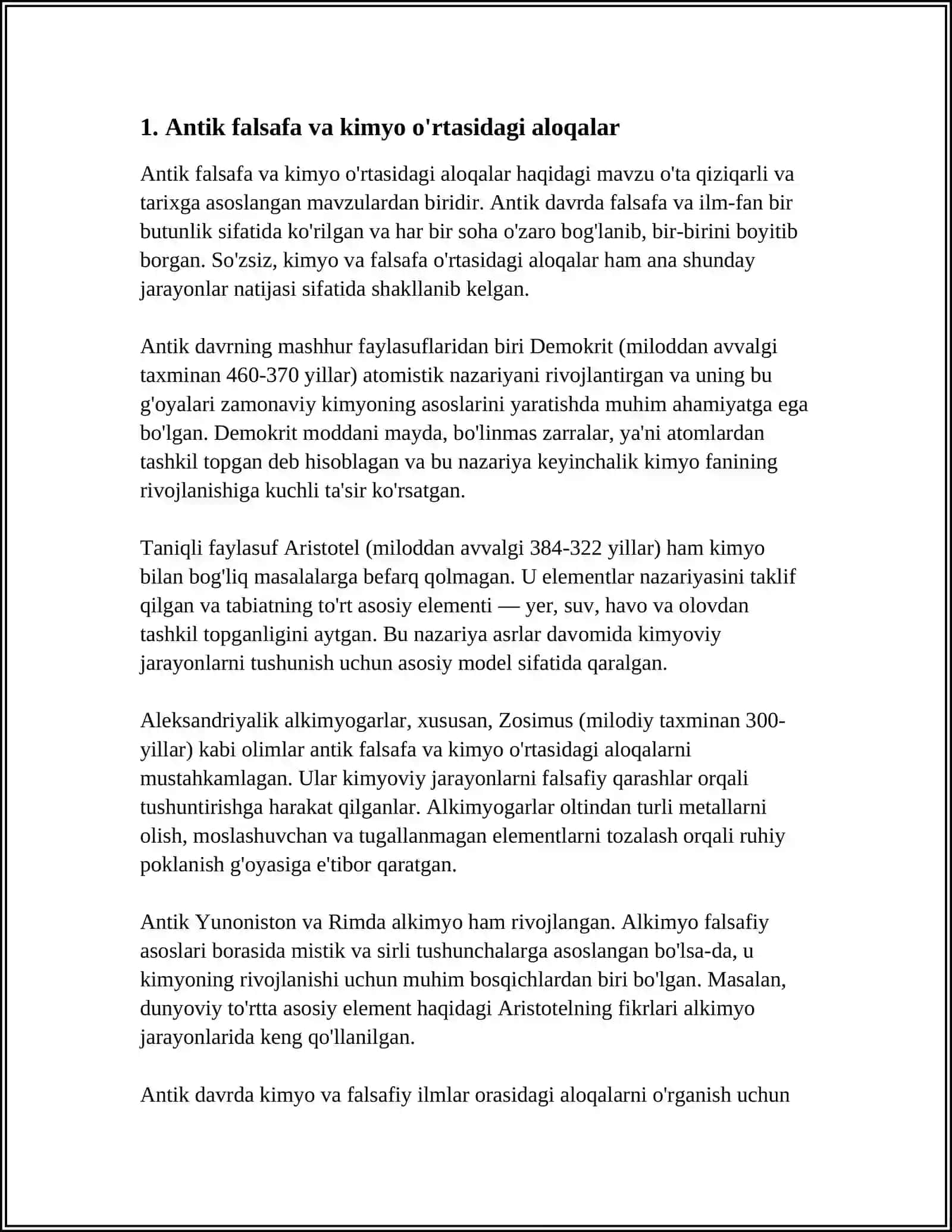 MIRZO ULUGʻBEK NOMIDAGI OʻZBEKISTON MILLIY UNIVERSITETI KIMYO FAKULTITI KIMYO TURLARI 2301 GRUX TALABASI ABDURASHIDOVA ZEBINISO AKMAL QIZI 4