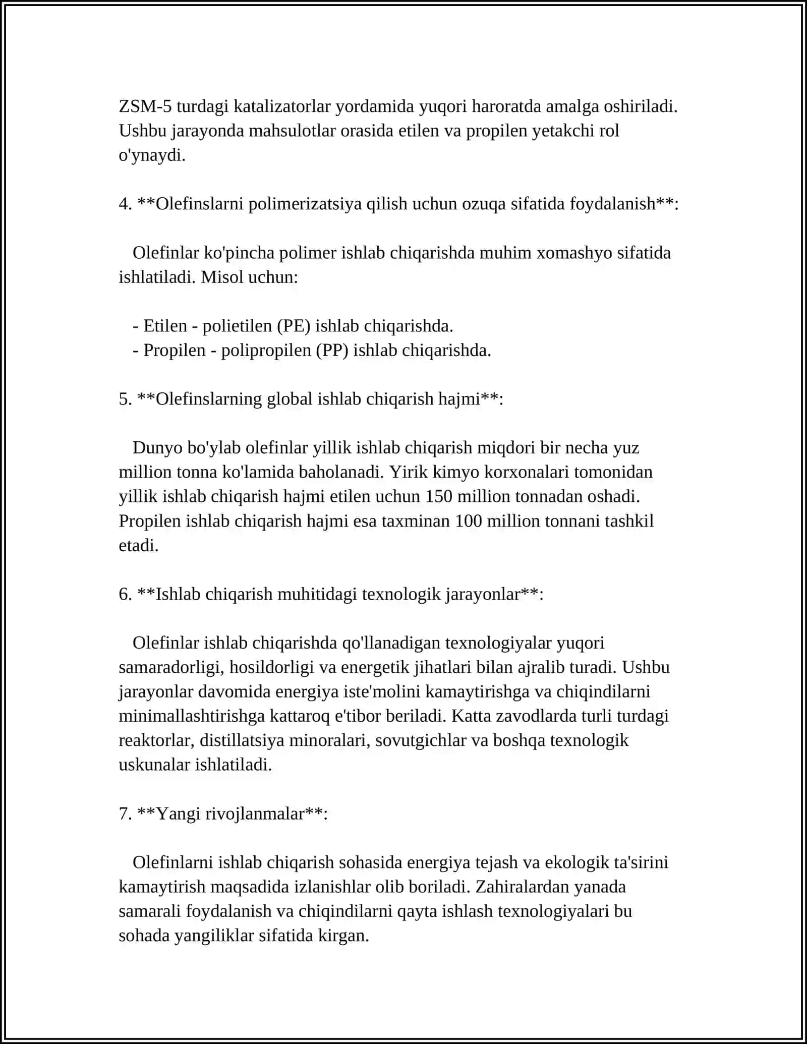 RESPUBLIKA NEFT-GAZ QAYTA ISHLASH SANOATIMAHSULOTLARI. OLEFINLAR ISHLAB CHIQARISH KORXONALARI 4