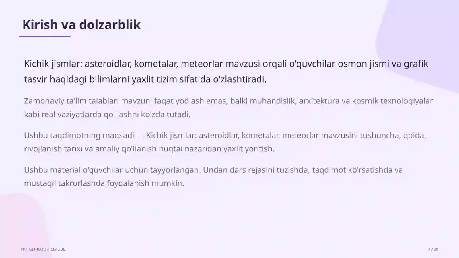 Kichik jismlar: asteroidlar, kometalar, meteorlar (11-sinf) 4