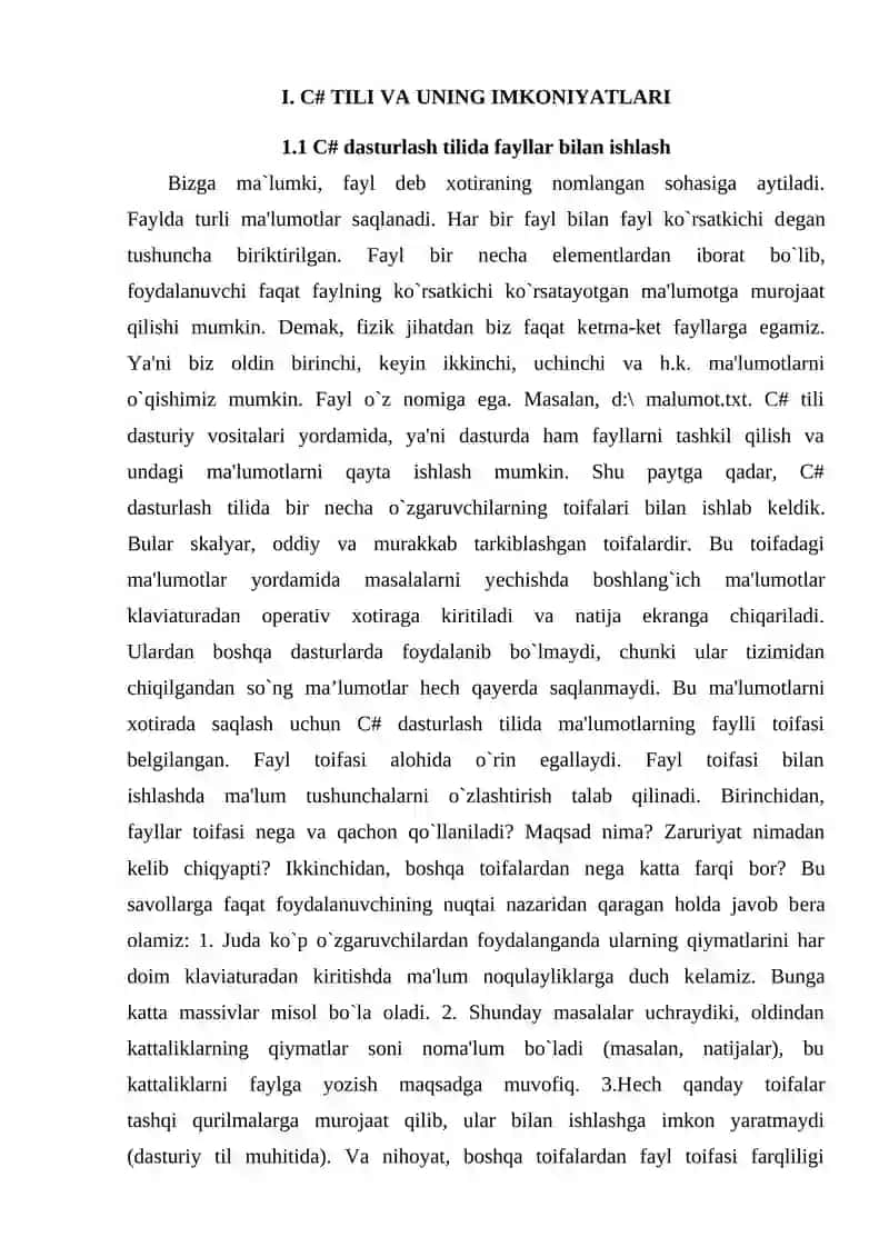 C# TILI VA UNING IMKONIYATLARI 4