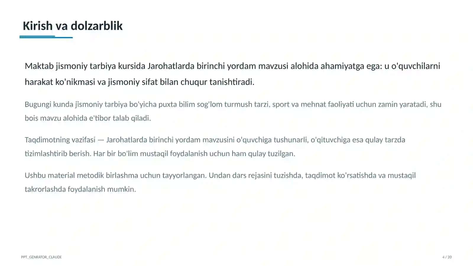 Jarohatlarda birinchi yordam (9-sinf) 4