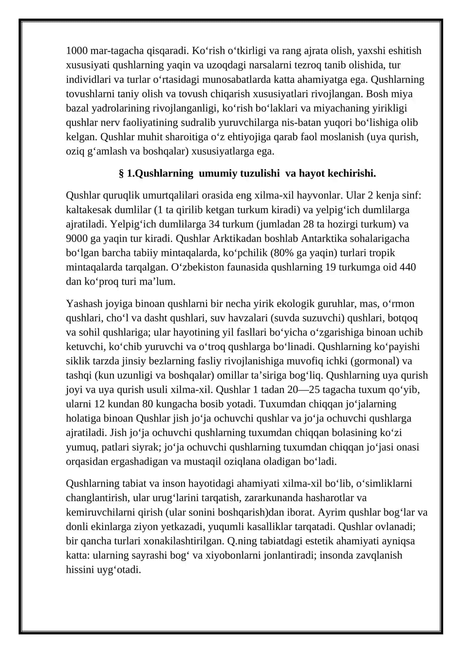 QUSHLAR HAYOTIDA MAVSUMIYLIK, UNING SABABLARI VA AHAMIYATI KURS ISHI 4