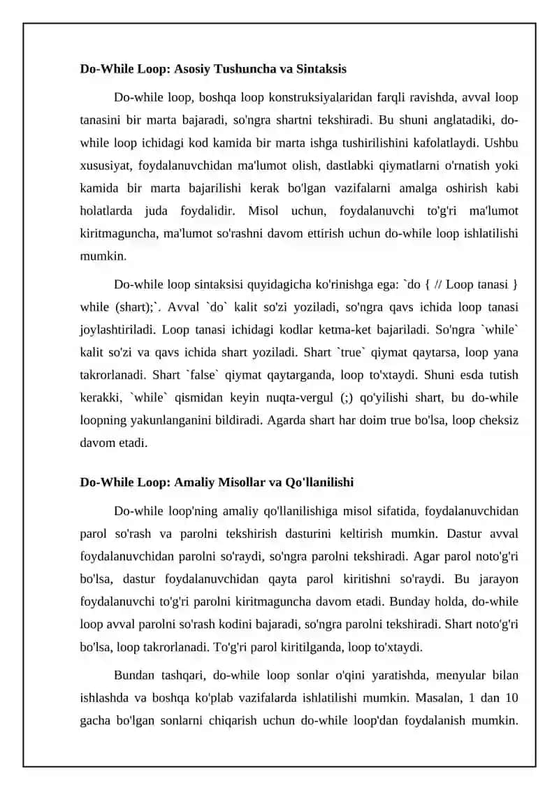 Do-While Loop: Ta'rif va Ishlash 4