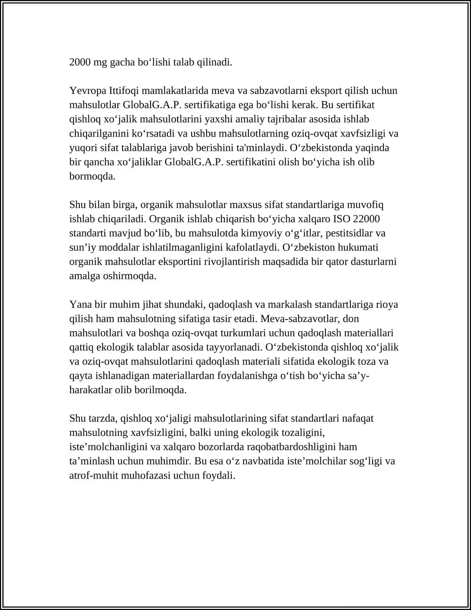 QISHLOQ XOʻJALIGI MAHSULOTLARINING STANDARTLARI 4