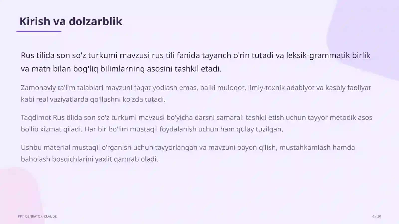 Rus tilida son so'z turkumi (6-sinf) 4
