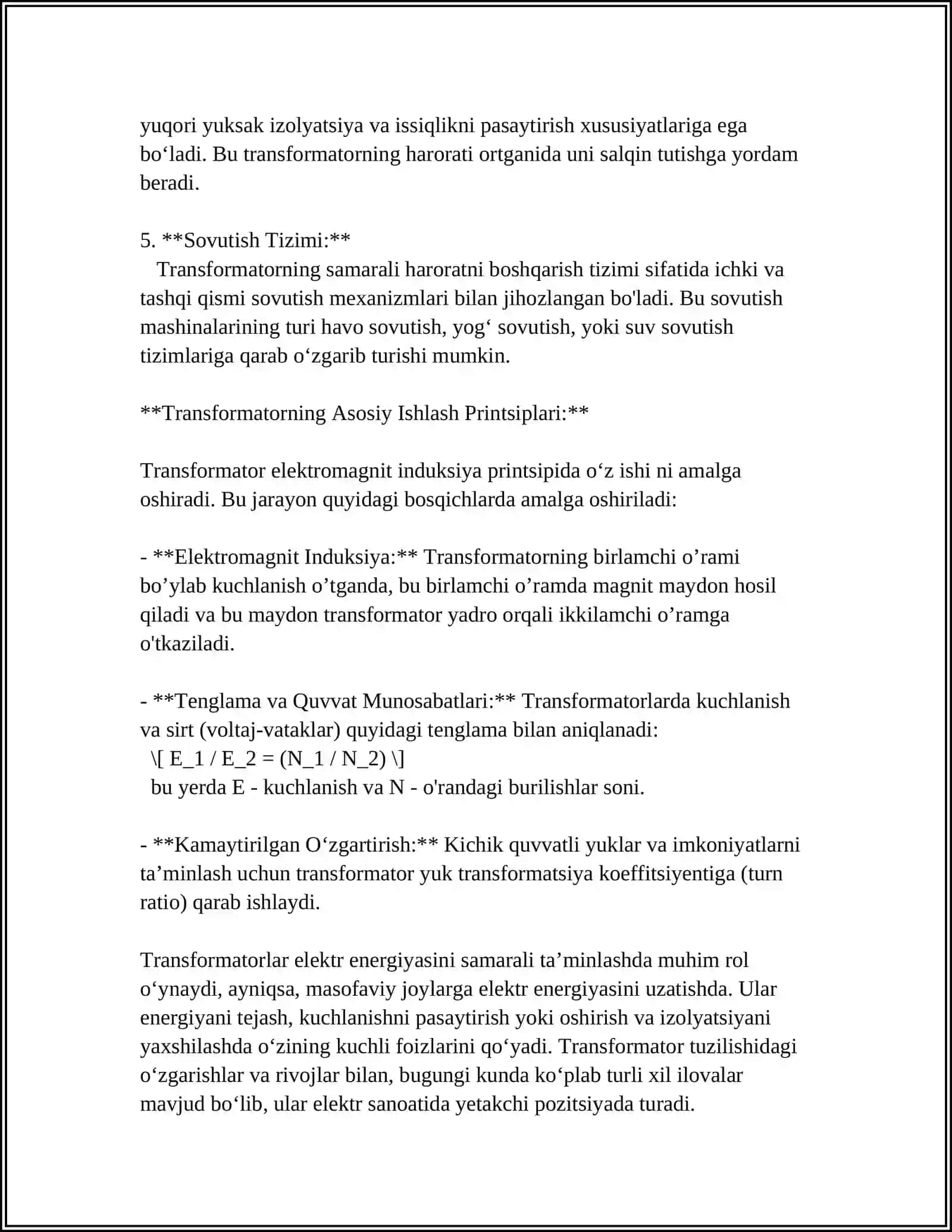 PAYVANDLASH TRANSFORMATORLARNI TUZILISHI SANOAT CHASTOTALI INDUKSION QIZITKICHNI HISOBI 4