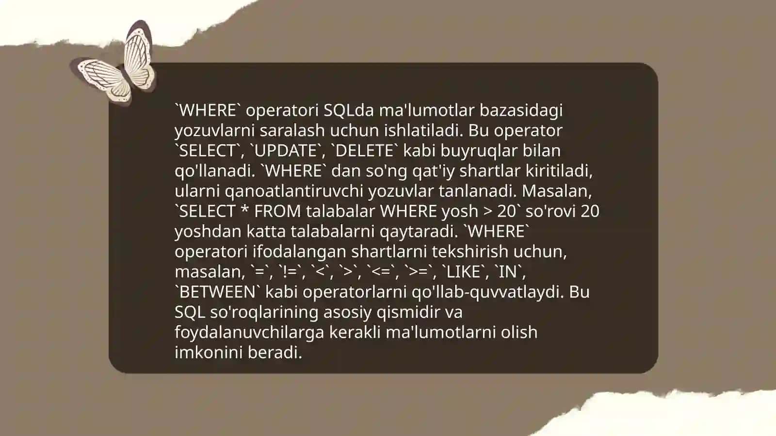 SQL (Structured Query Language) tili operatorlari 4