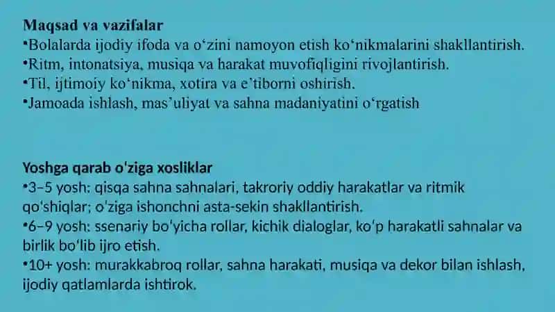 SAHNALISHTIRISH VA IJODIY FAOLIYATGA O‘RGATISH 4