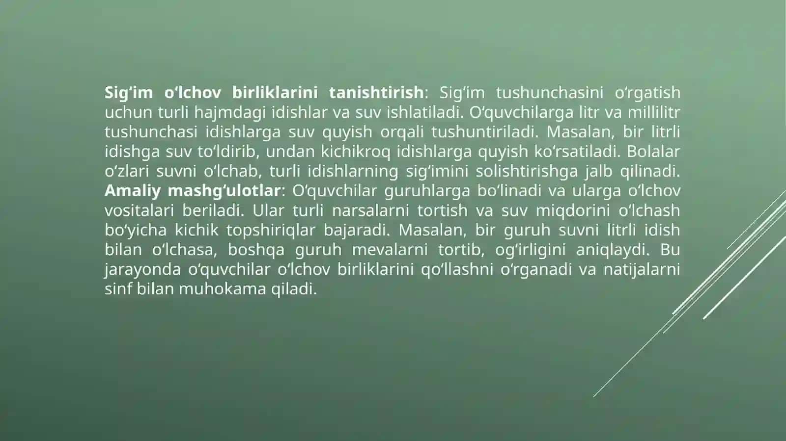 Boshlangich sinflardagi massavasigimolchov birliklarini orgatish metodi kasi 4