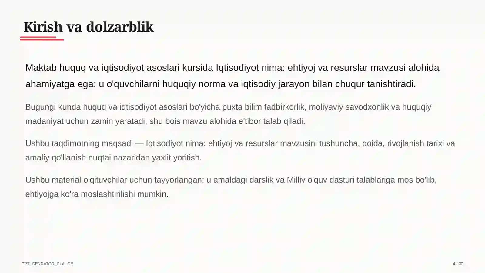 Iqtisodiyot nima: ehtiyoj va resurslar (9-sinf) 4