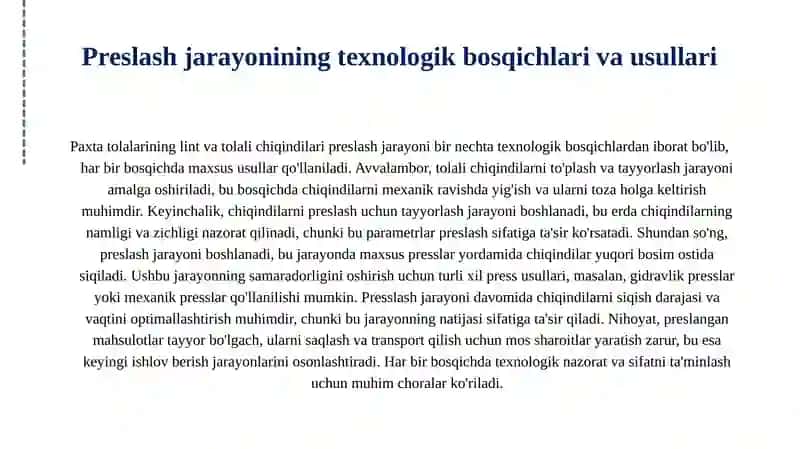 Paxtatolalarining lint va chiqindilarining turlari va xususiyatlari 4