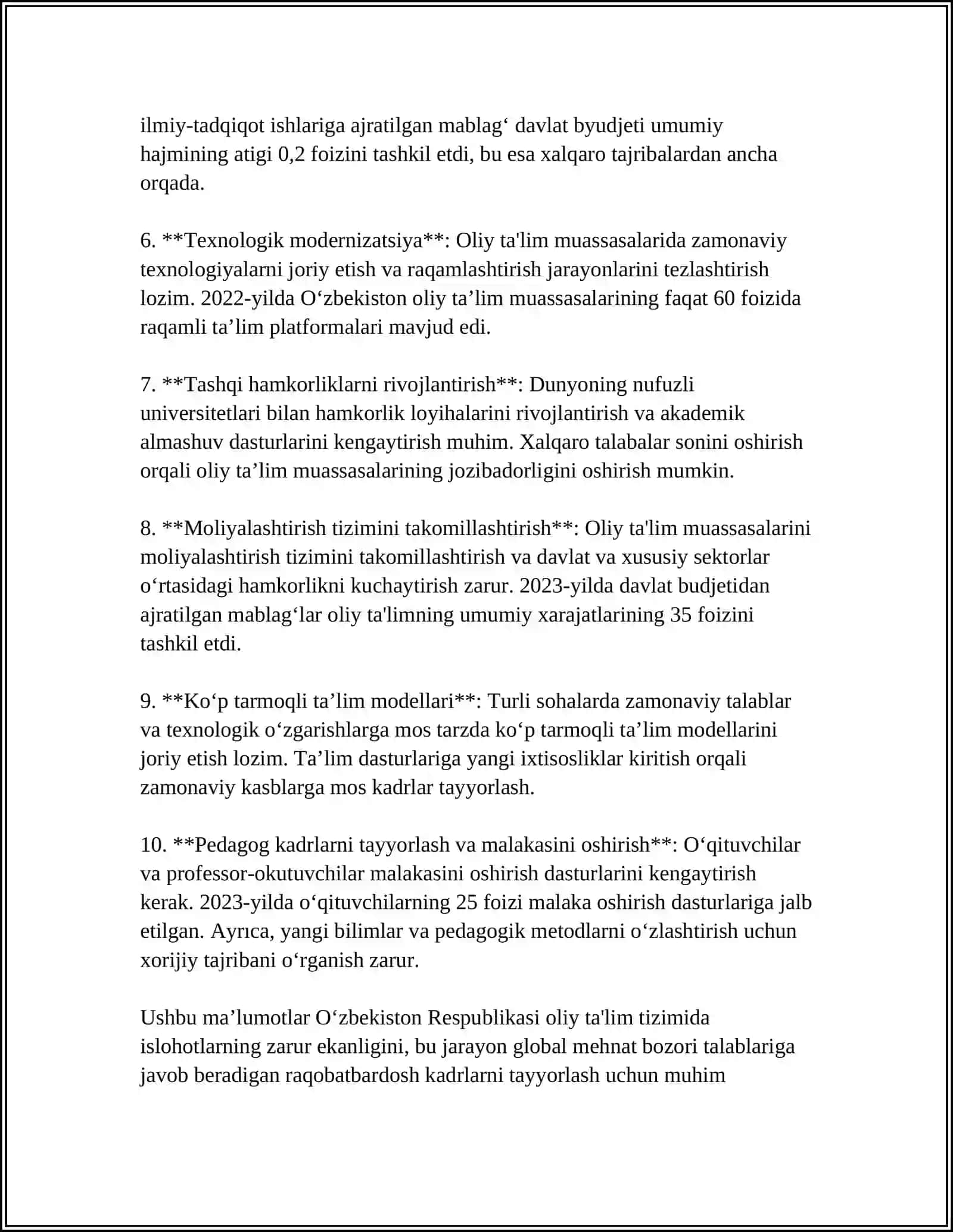 OLIY TA’LIM TIZIMINI ISLOH ETISH VA PEDAGOGIKA FANINNING ZAMONAVIY KONSEPSIYALARI 4
