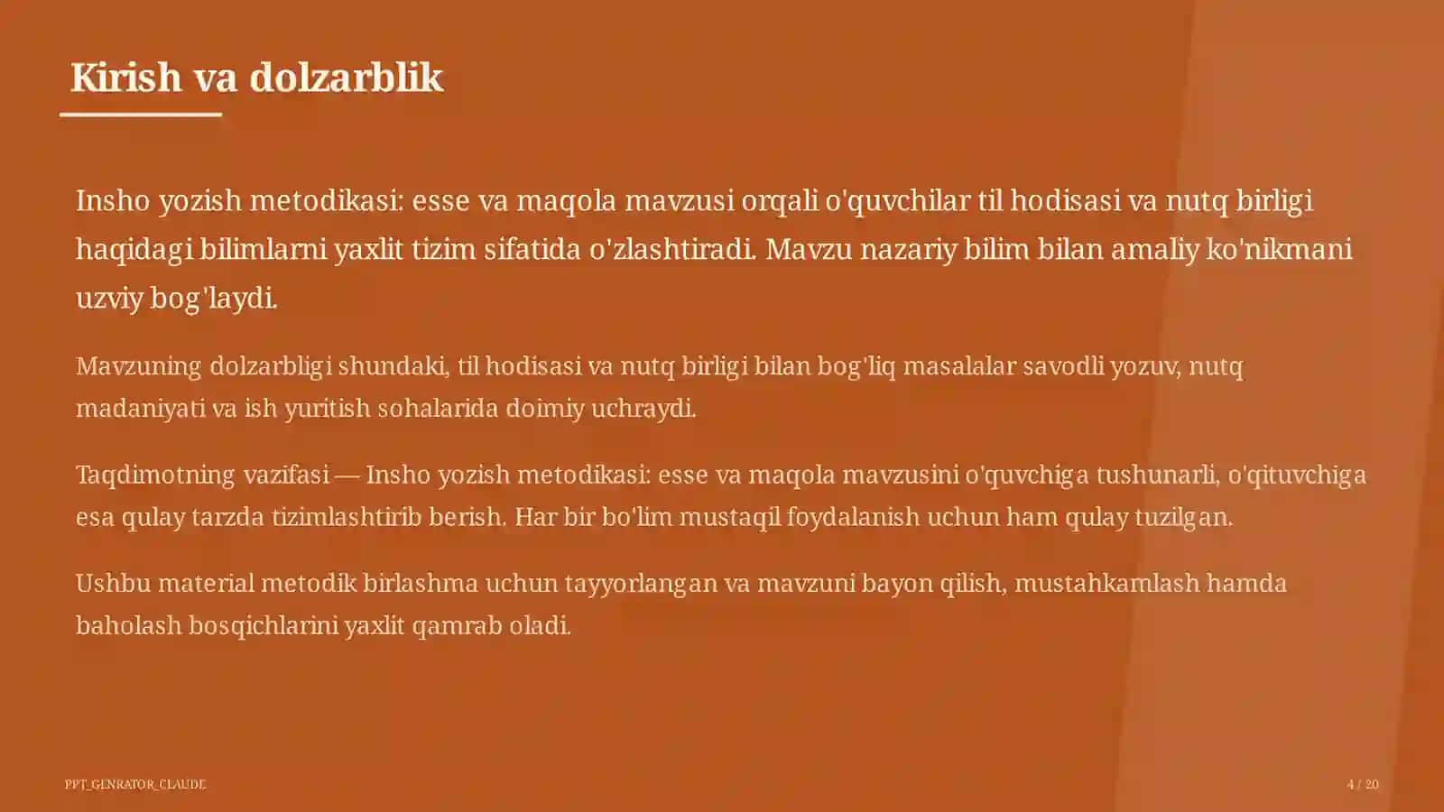 Insho yozish metodikasi: esse va maqola (11-sinf) 4
