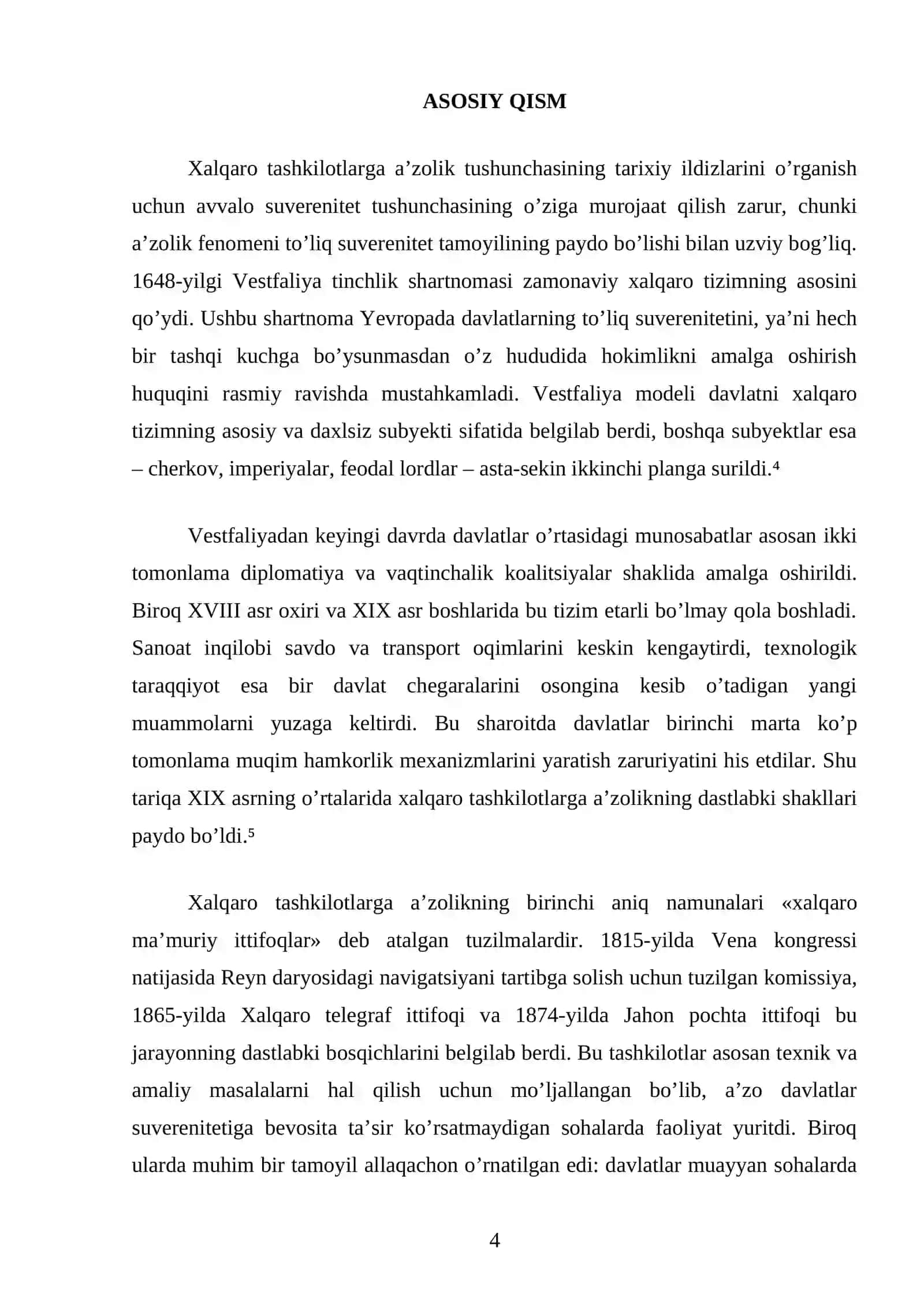 Xalqaro tashkilotlarga a’zolik tushunchasining tarixiy ildizlari va suverenitet masalasi 4