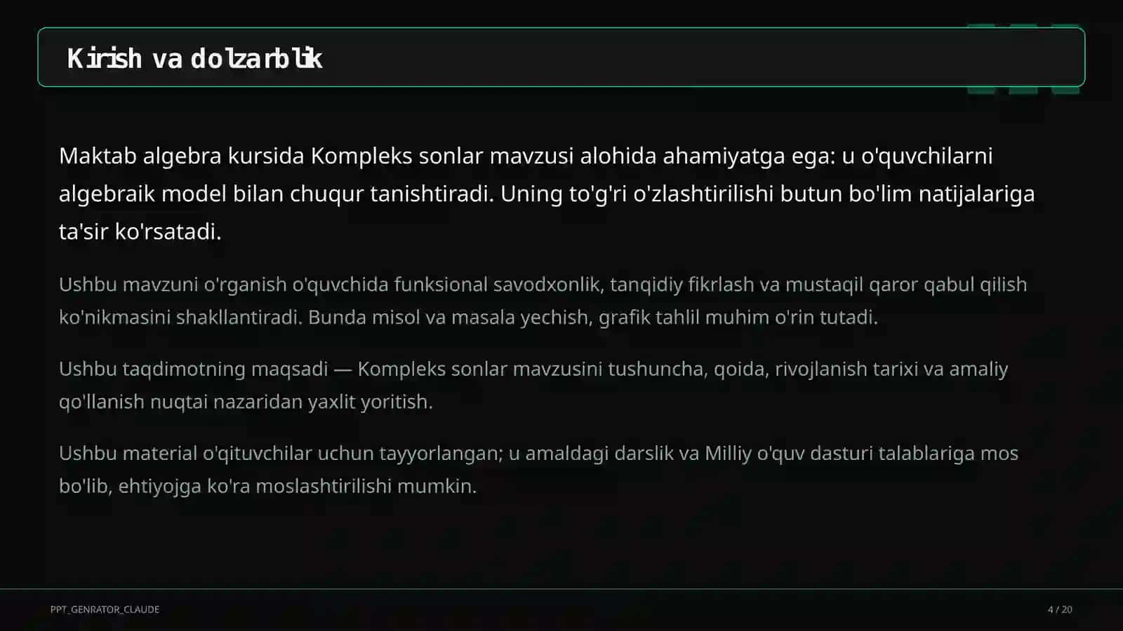 Kompleks sonlar (11-sinf) 4