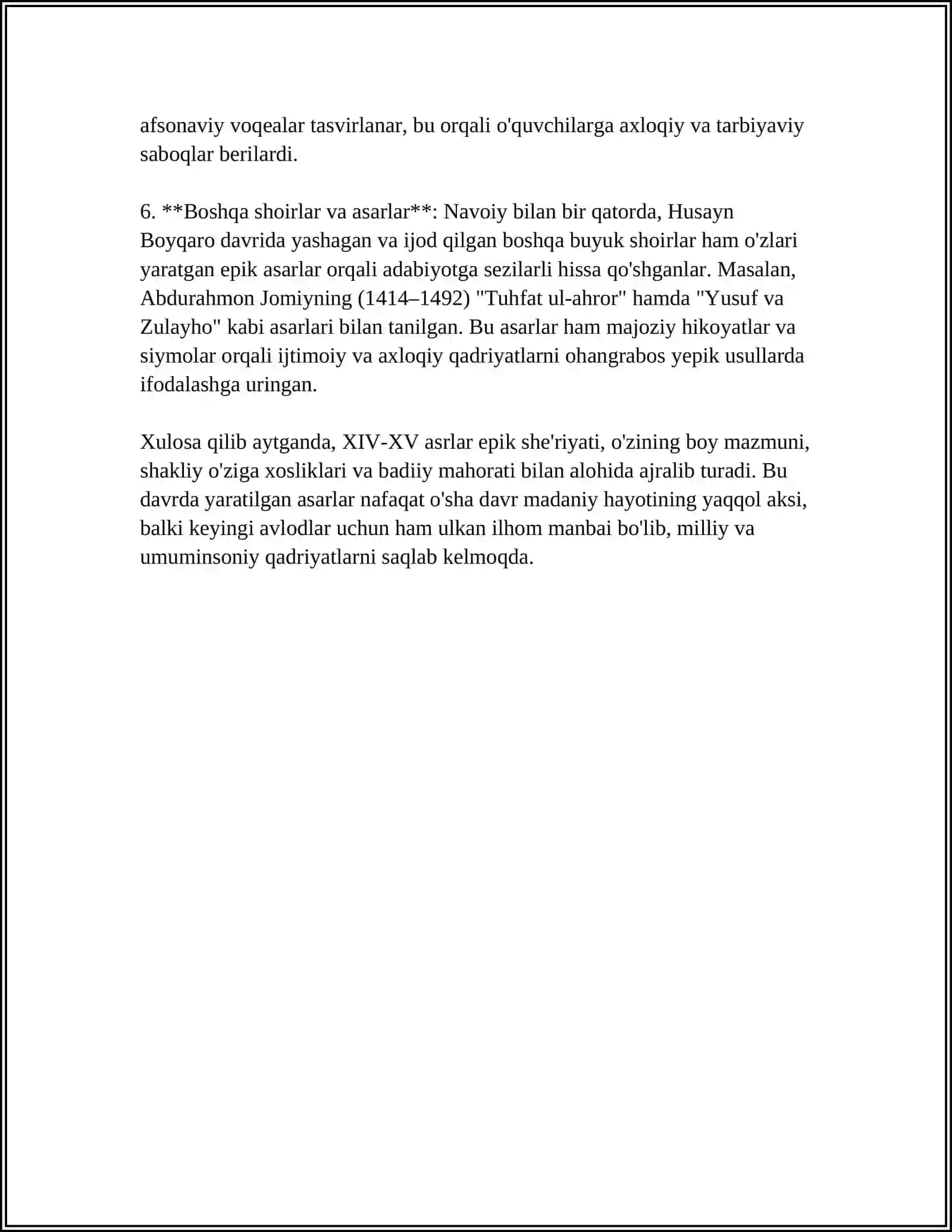 XIV-XV ASIRLARDA EPIK SHE'RIYATI TAKOMILI.XIV-XV ASIRLAR ÕZBEK ADABIYOTIDA LIRIK TARAQIYOTI 4