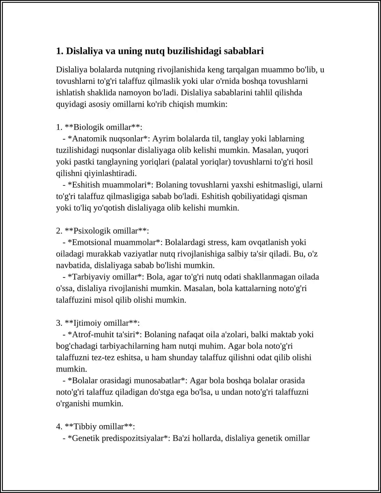 BOLALARDA NUTQ BUZILISHINING SABABLARI (DISLALIYA, DIZARTRIYA, RIPOLALIYA, ALALIYA, AFAZIYA) 4
