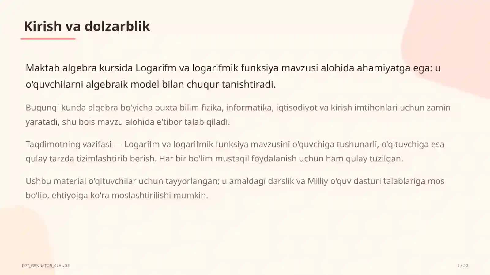 Logarifm va logarifmik funksiya (10-sinf) 4