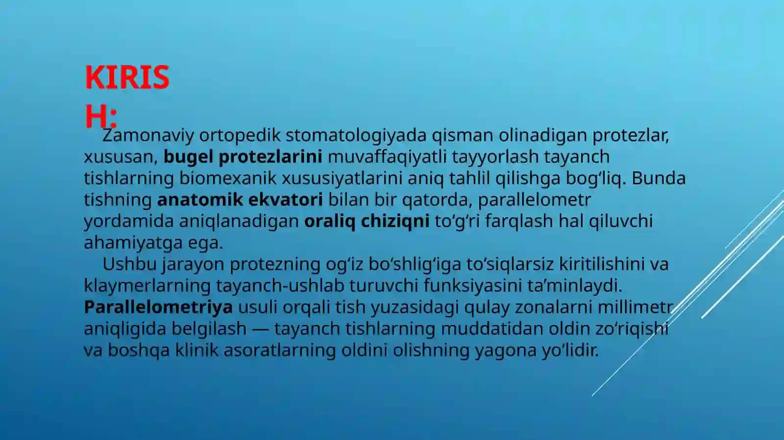 Tish ekvatori haqida tushuncha, oraliq chiziqni farqlash, parallelometrni ishlash mezonlari 4