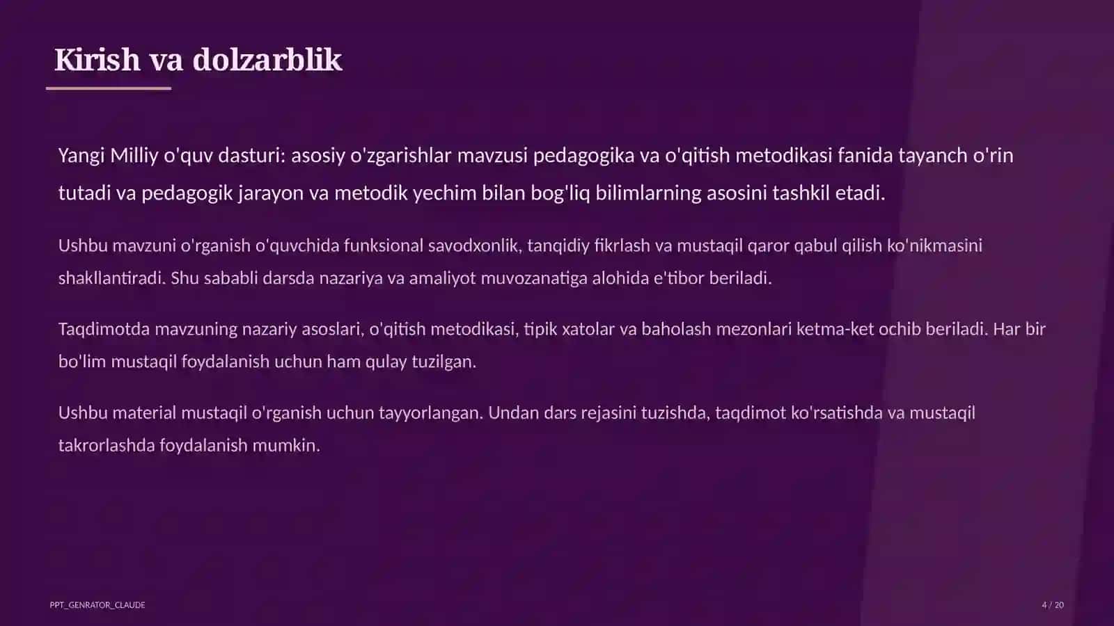 Yangi Milliy o'quv dasturi: asosiy o'zgarishlar 4