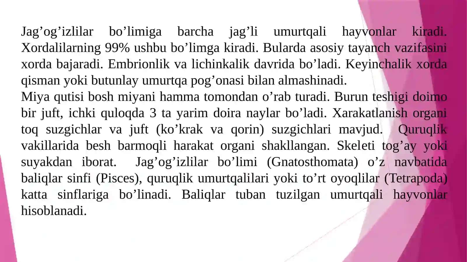 Baliqlarkattasinfi- Pisces.Tog’aylibaliqlar sinfi–Chondrichthyes.Tikanliakulaningtashqivaichkituzilishi. Tog’aylibaliqlarsistematikasi 4