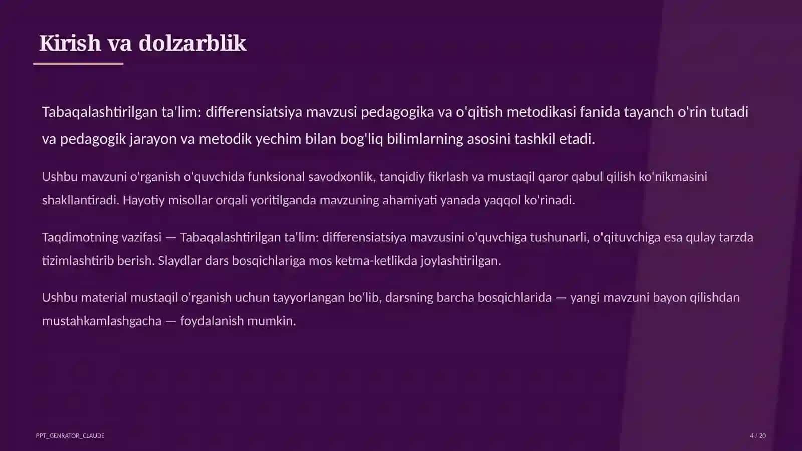 Tabaqalashtirilgan ta'lim: differensiatsiya 4