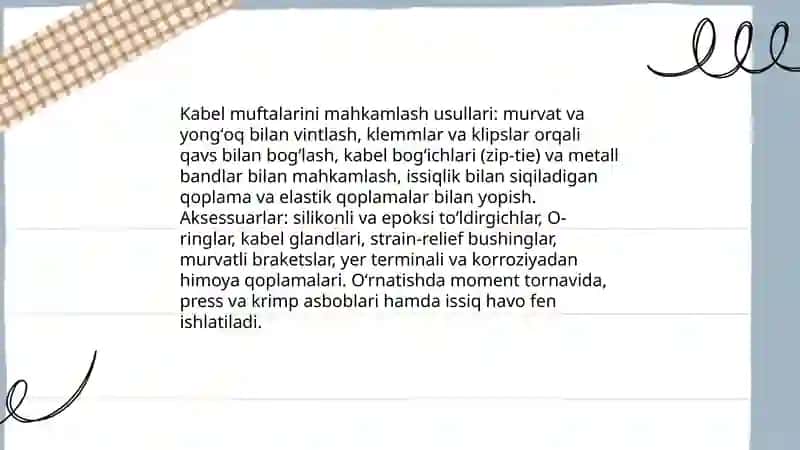 Kabelni osish uchun armatura va uskunalar tanlovi 4