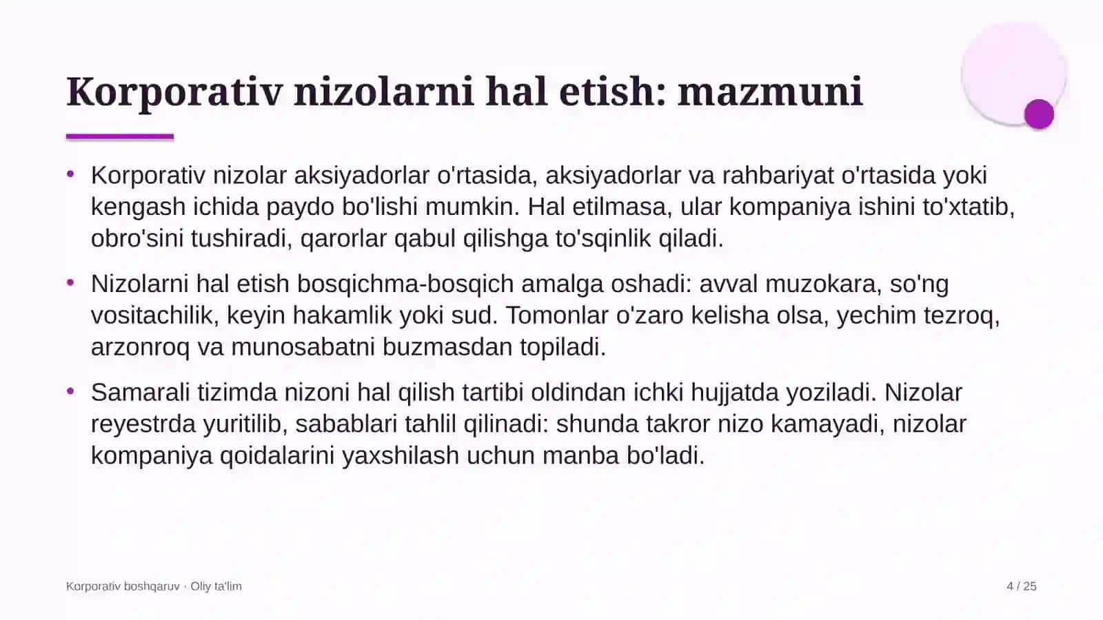 Elektr tarmoqlari korxonalarida korporativ nizolarni hal etish 4