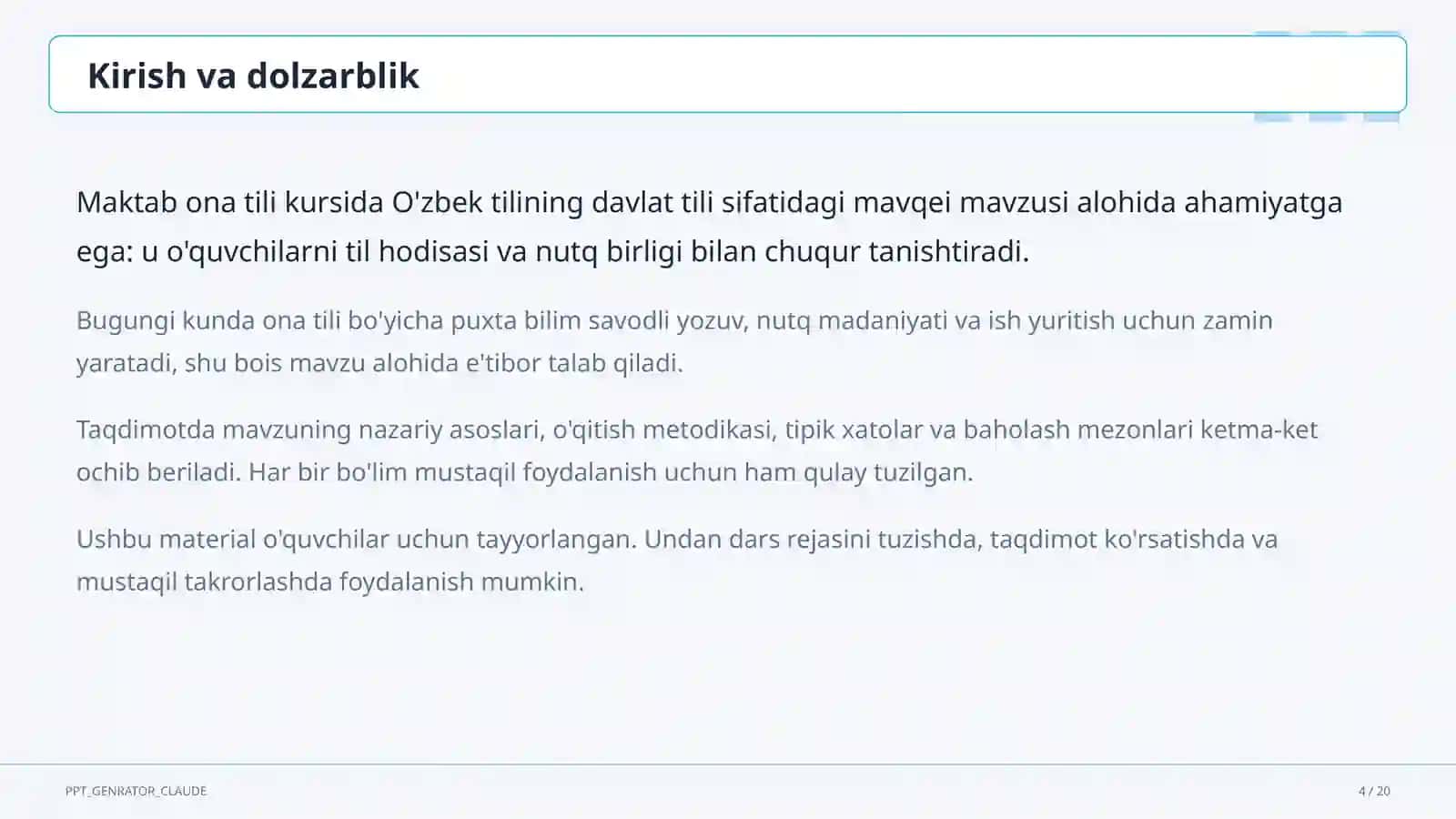 O'zbek tilining davlat tili sifatidagi mavqei (11-sinf) 4