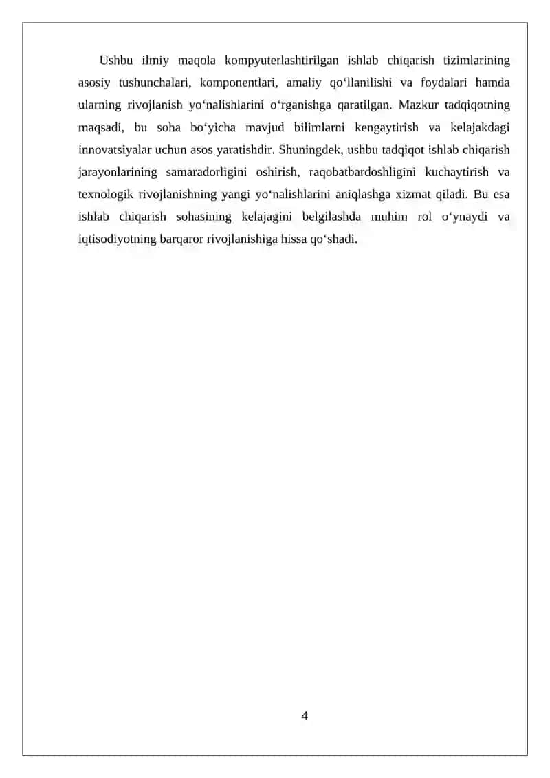 KOMPYUTERLASHTIRILGAN ISHLAB CHIQARISH TIZIMLARI (CIM) TUSHUNCHASI 4