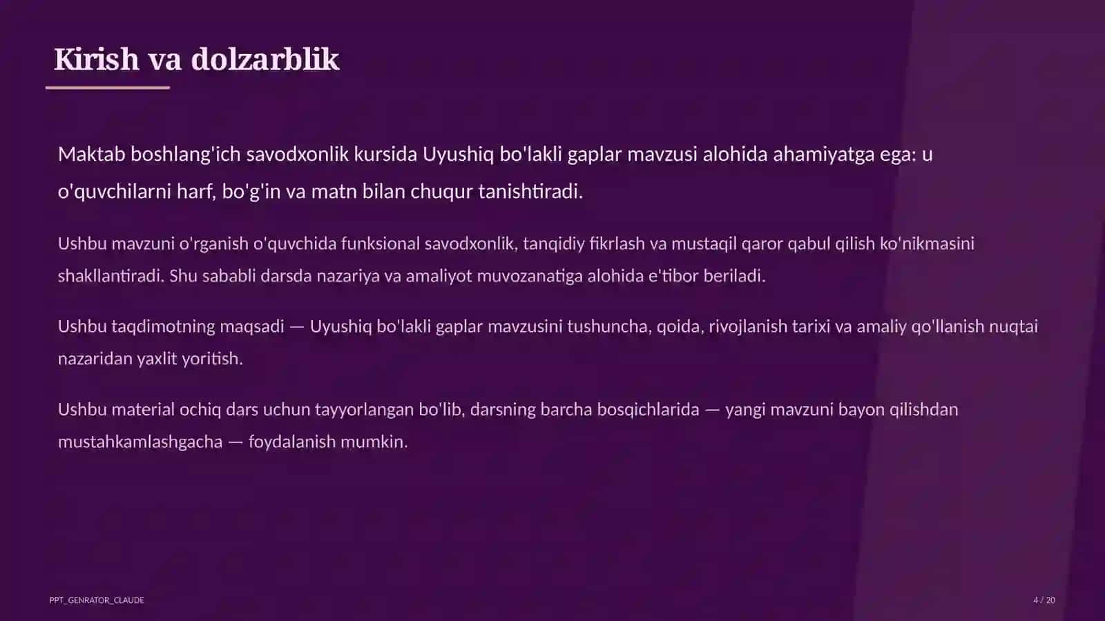 Uyushiq bo'lakli gaplar (4-sinf) 4