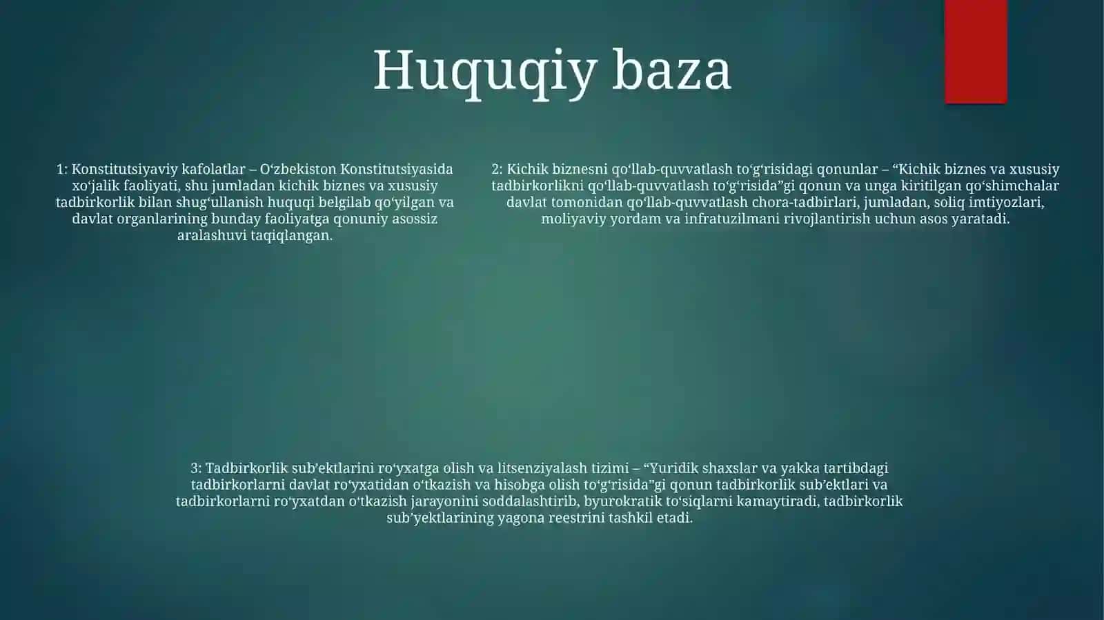 OʻZbekiatonda Kichik Biznes Va Xususiy Tadbirkorlikni Davlat Tomonidan Tartibga Solinishi 4