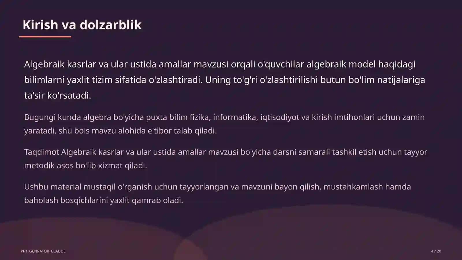 Algebraik kasrlar va ular ustida amallar (8-sinf) 4
