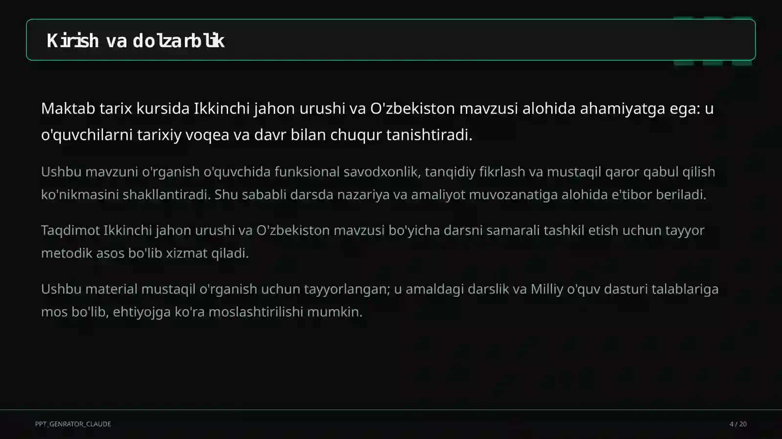 Ikkinchi jahon urushi va O'zbekiston (10-sinf) 4