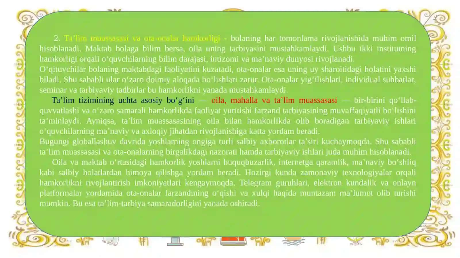Tarbiya jarayonida oila va ta’lim muassasasining hamkorligi 4