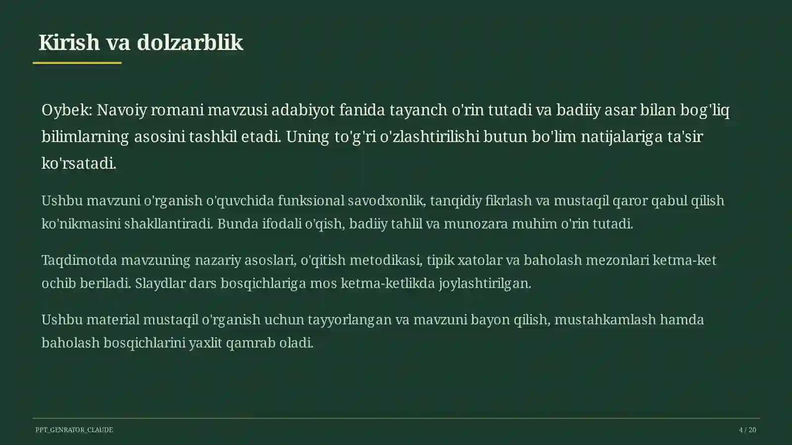 Oybek: Navoiy romani (10-sinf) 4