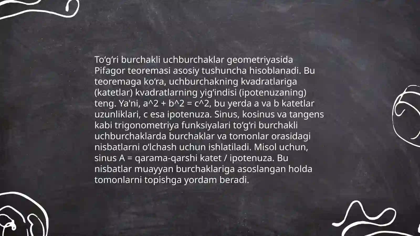 Uyni ta'mirlash va dizayn loyihasini tayyorlashda pifagor teoremasining tatbig'i 4