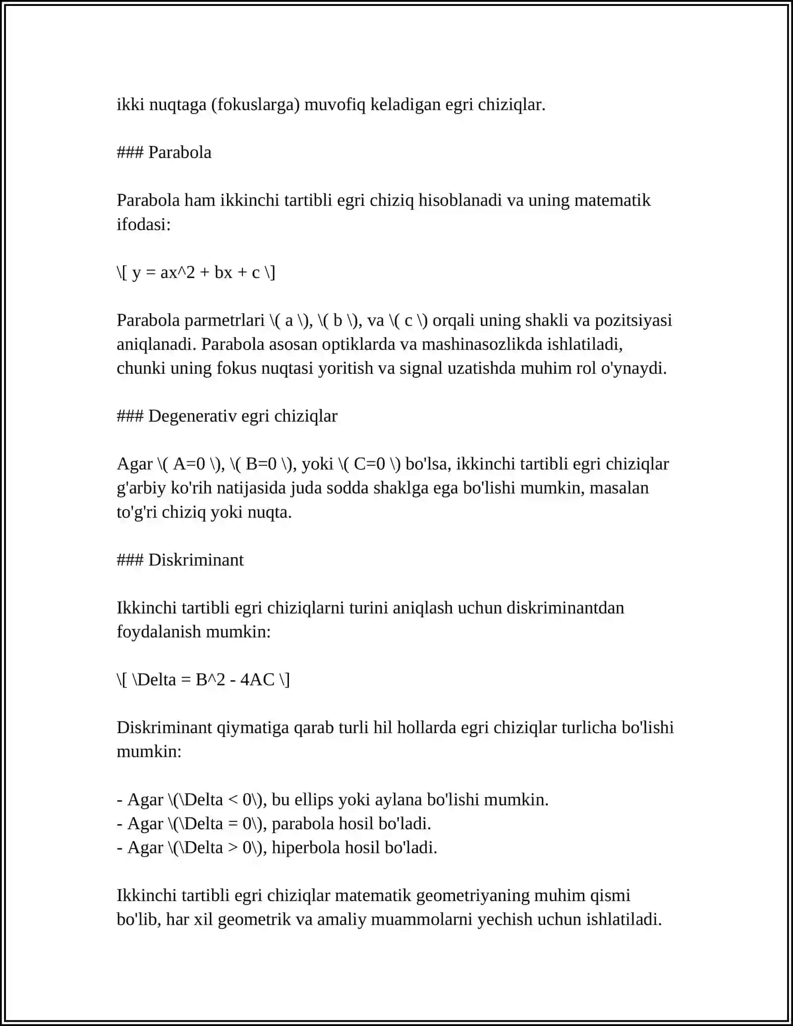 IKKINCHI TARTIBLI EGRI CHIZIQLARNING KANONIK TENGLAMALARI 4