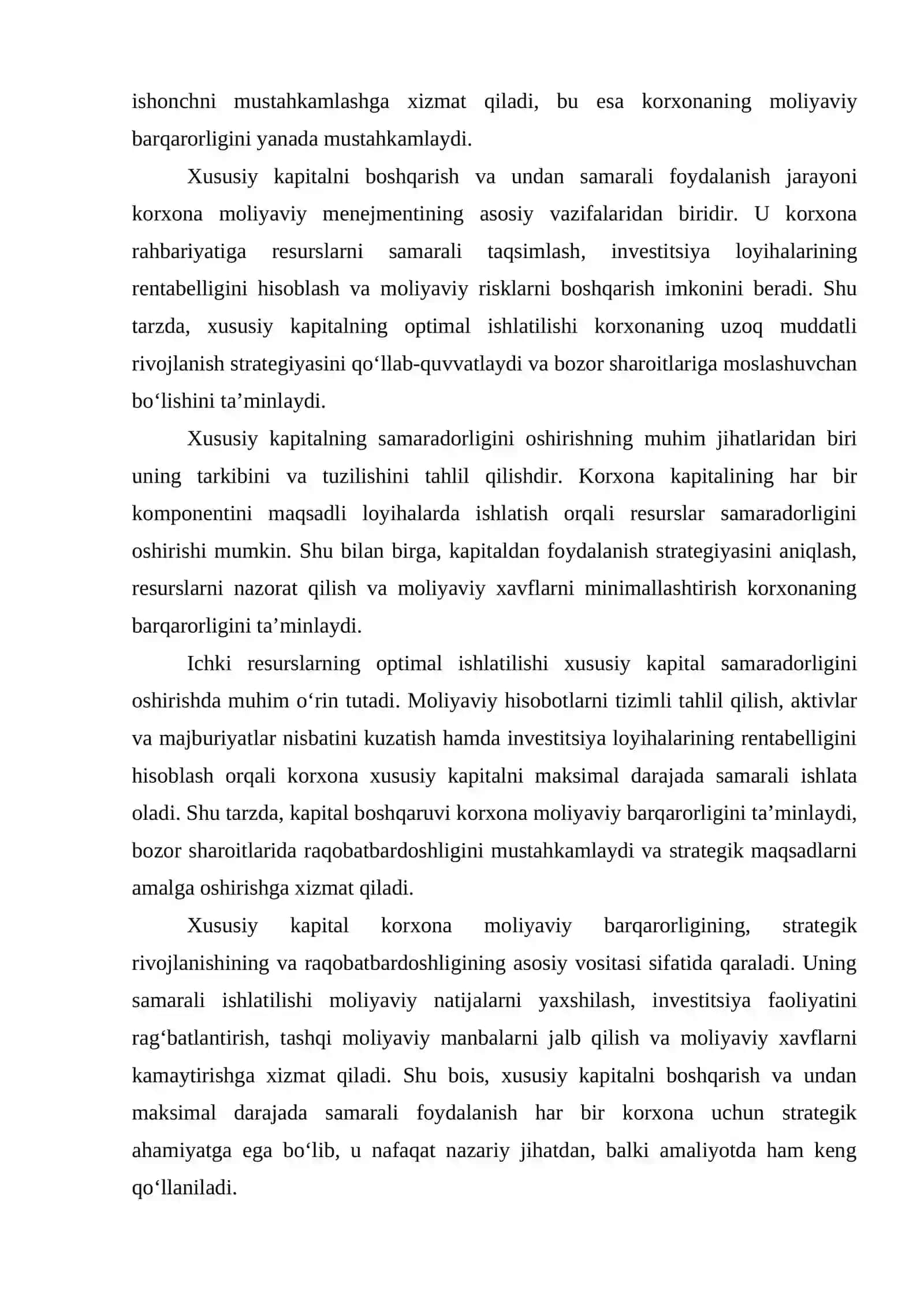 Xususiy kapitaldan foydalanish samaradorligining tahlili 4