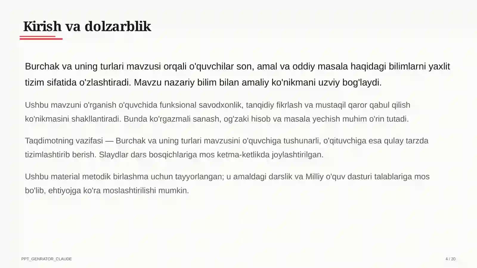 Burchak va uning turlari (4-sinf) 4