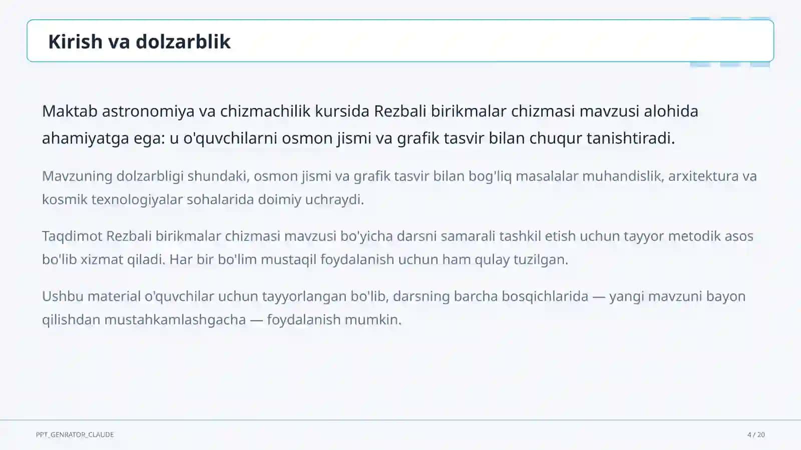 Rezbali birikmalar chizmasi (9-sinf) 4