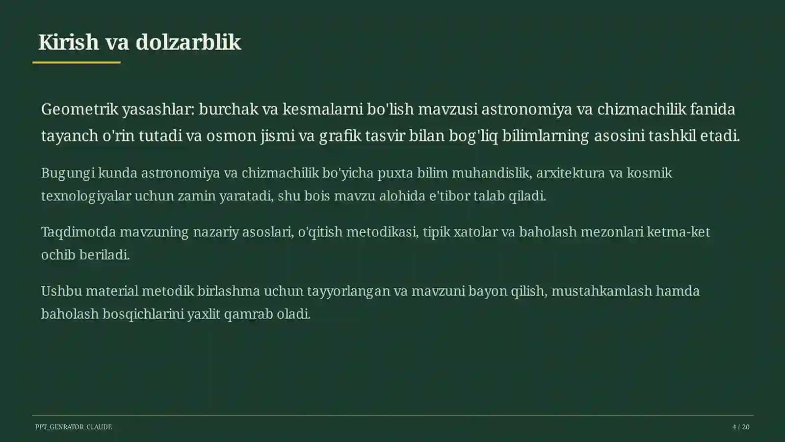 Geometrik yasashlar: burchak va kesmalarni bo'lish (8-sinf) 4