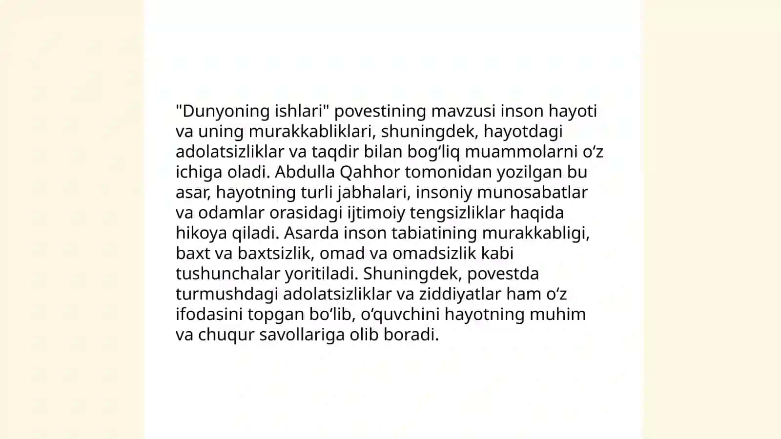 O'tkir Hoshimovning dunyoning ishlari povesti tahlili 4