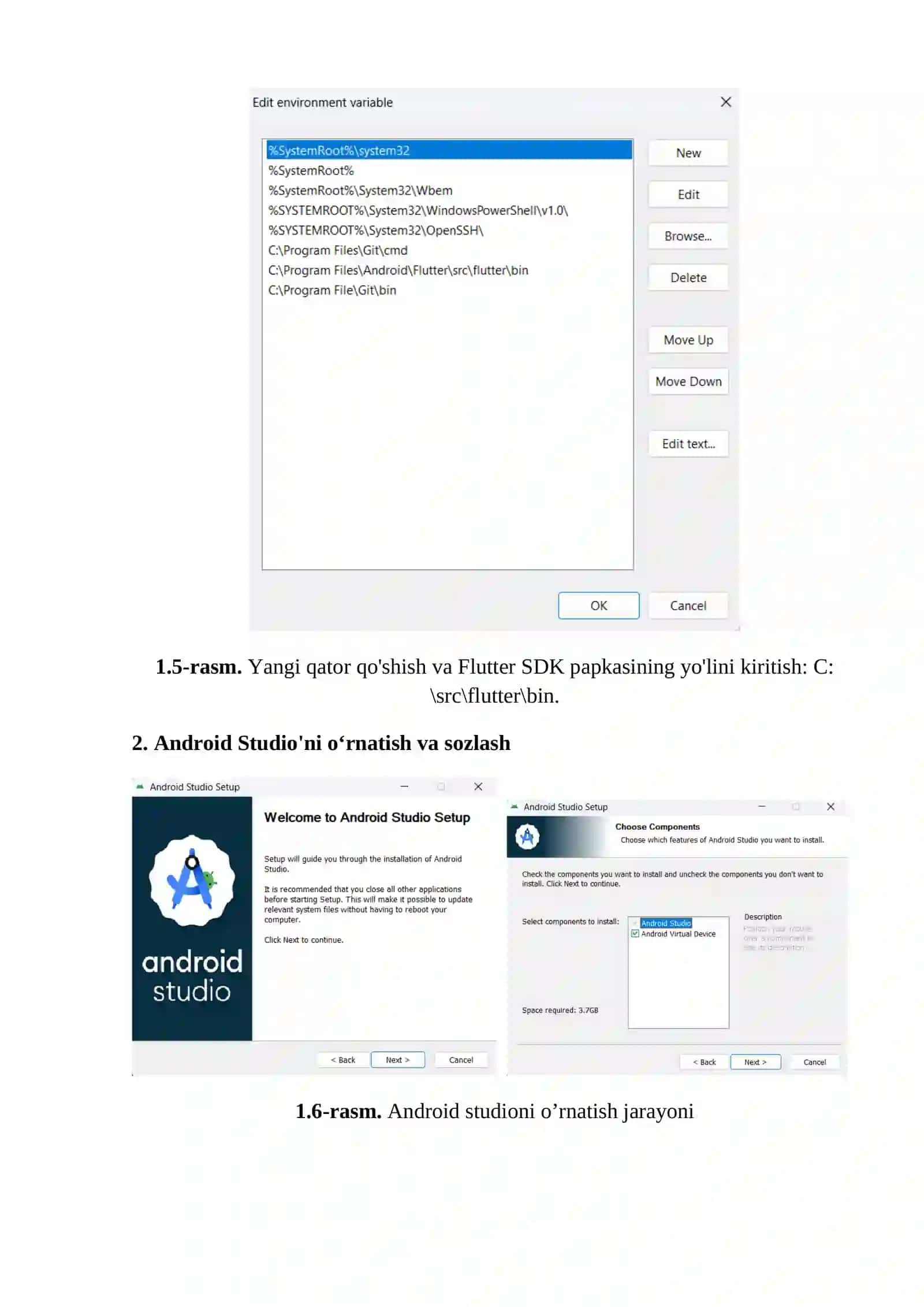 Flutter o'rnatish va sozlash (Android Studio uchun). Amaliy ish 4