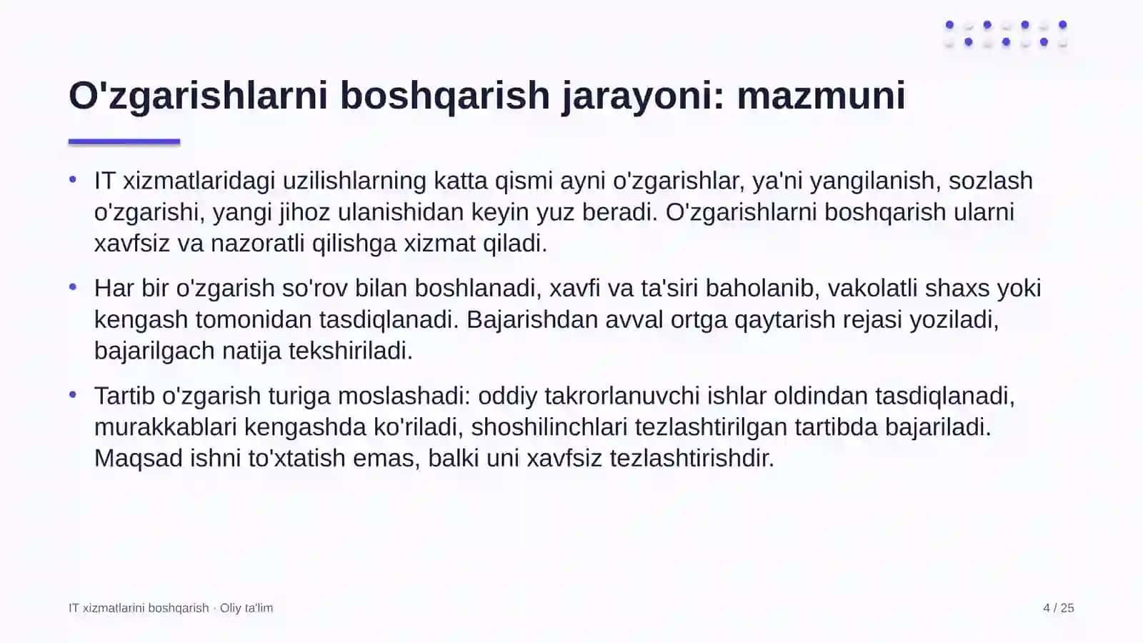 onlayn kinoteatrlarda o'zgarishlarni boshqarish jarayonini joriy etish 2128 4