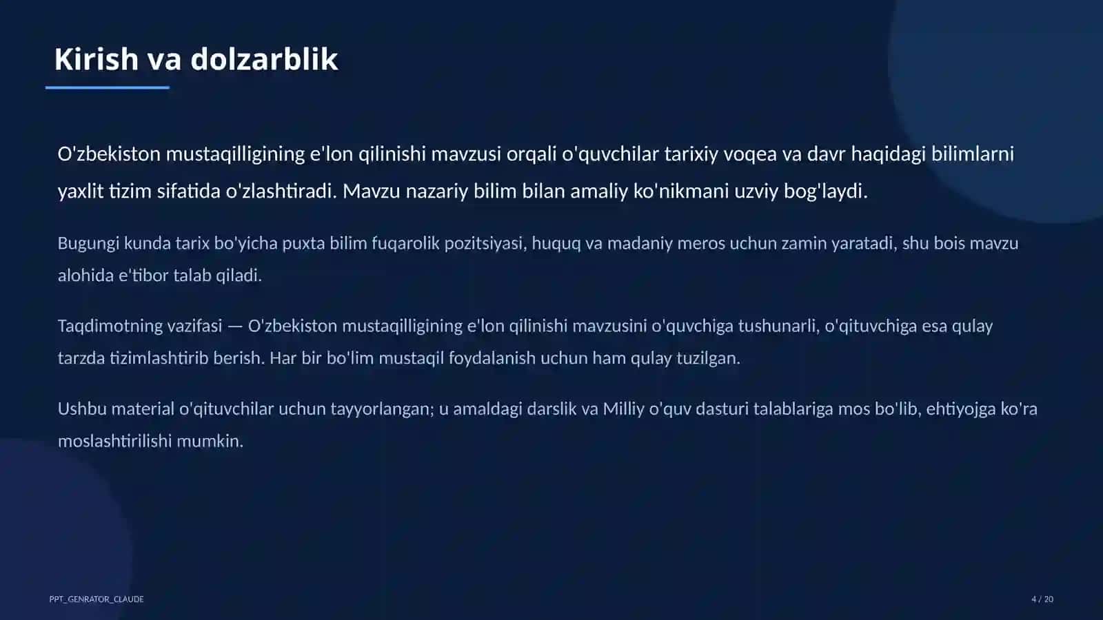 O'zbekiston mustaqilligining e'lon qilinishi (11-sinf) 4