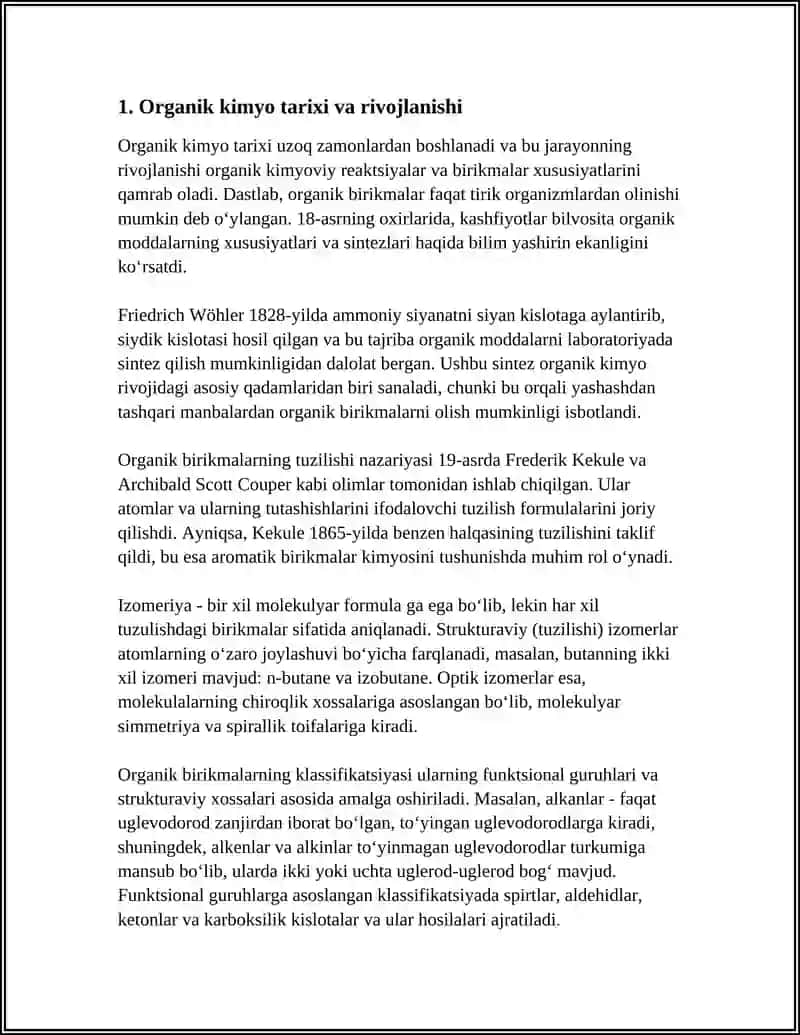 ORGANIK KIMYO TARIXI. ORGANIK BIRIKMALARNING TUZILISHI NAZARIYASI 4