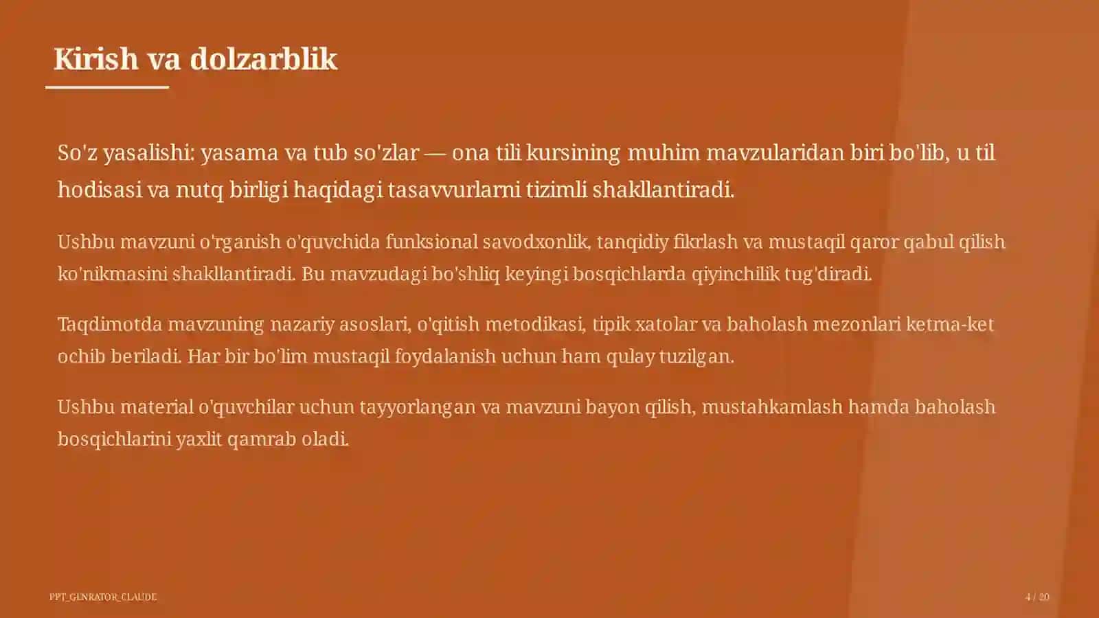 So'z yasalishi: yasama va tub so'zlar (6-sinf) 4