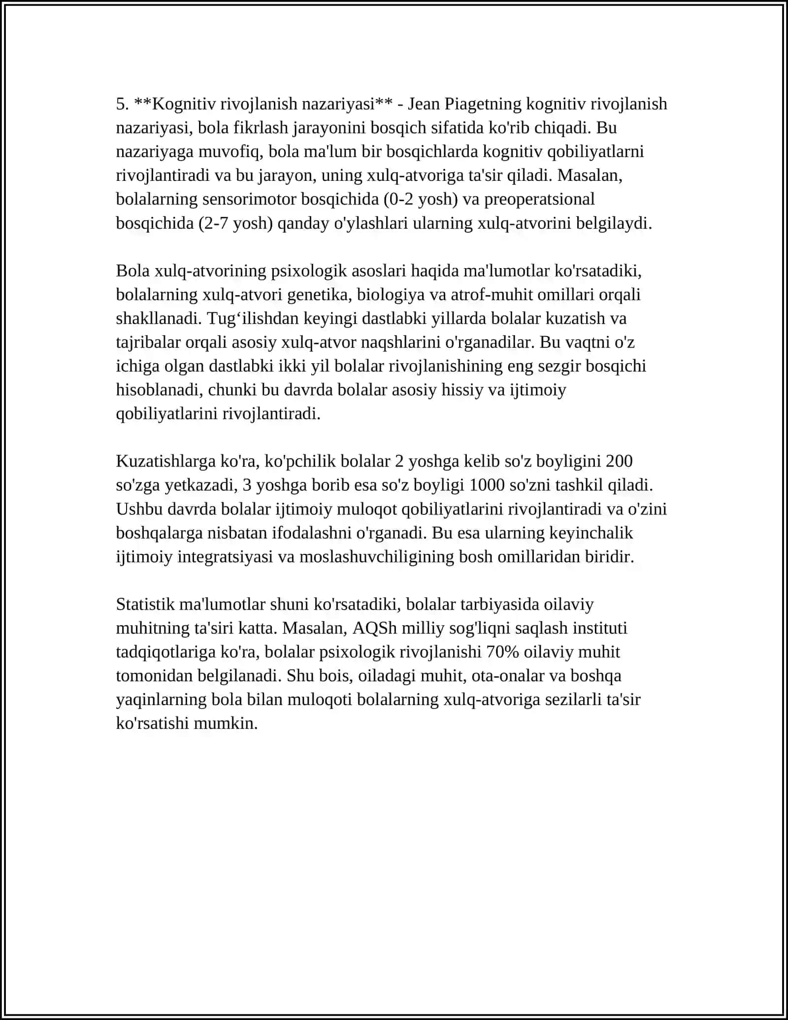 MAKTABGACHA YOSHDAGI BOLA XULQ MOTIVLARINING RIVOJLANISHI VA O'ZIGA BAHO BERISH SHAKILLANISHI 4